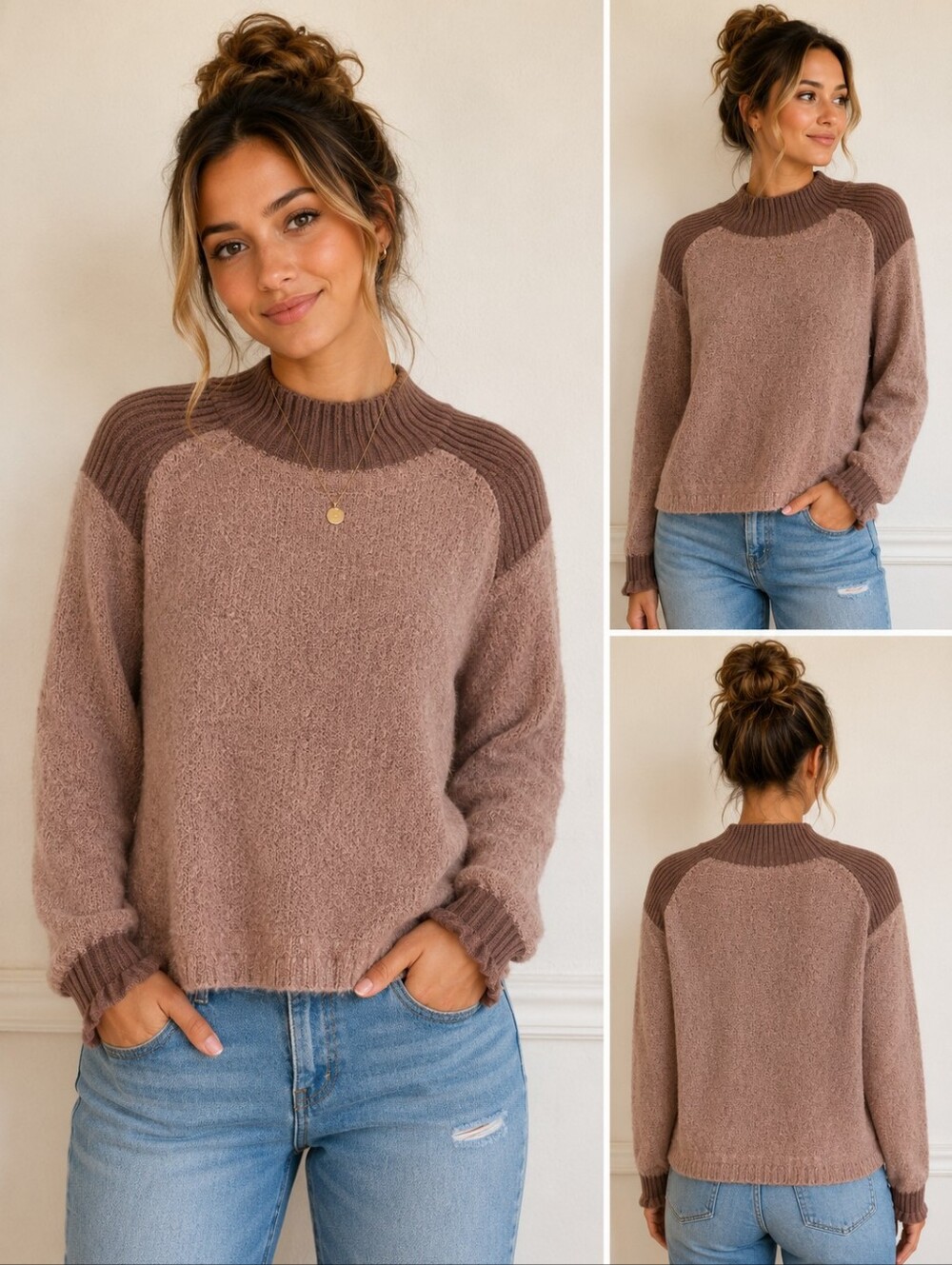 Two-Tone Turtle Neck Sweater